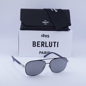Berluti BL40004U 01C Square Sunglasses - Silver/Blue/Silver Mirror